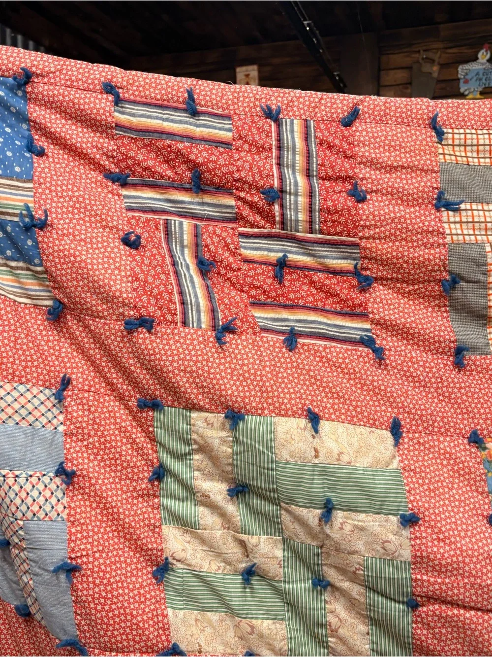 Patchwork Coral Vintage-Inspired Quilt - Coral Multi-Block Design